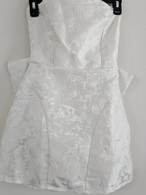 Strapless White Bridal, Formal Mini Dress. Wedding, Summer, Formal, Babydoll